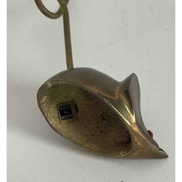 Vintage Solid Brass Mouse, Rudy Rhinestone Eyes, Extra Long Tail - Picture 3 of 4